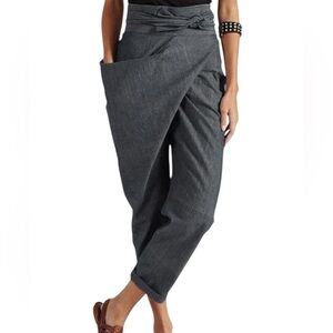 Chic Casual Navy Black Asymmetrical Pants Wrap Shirt